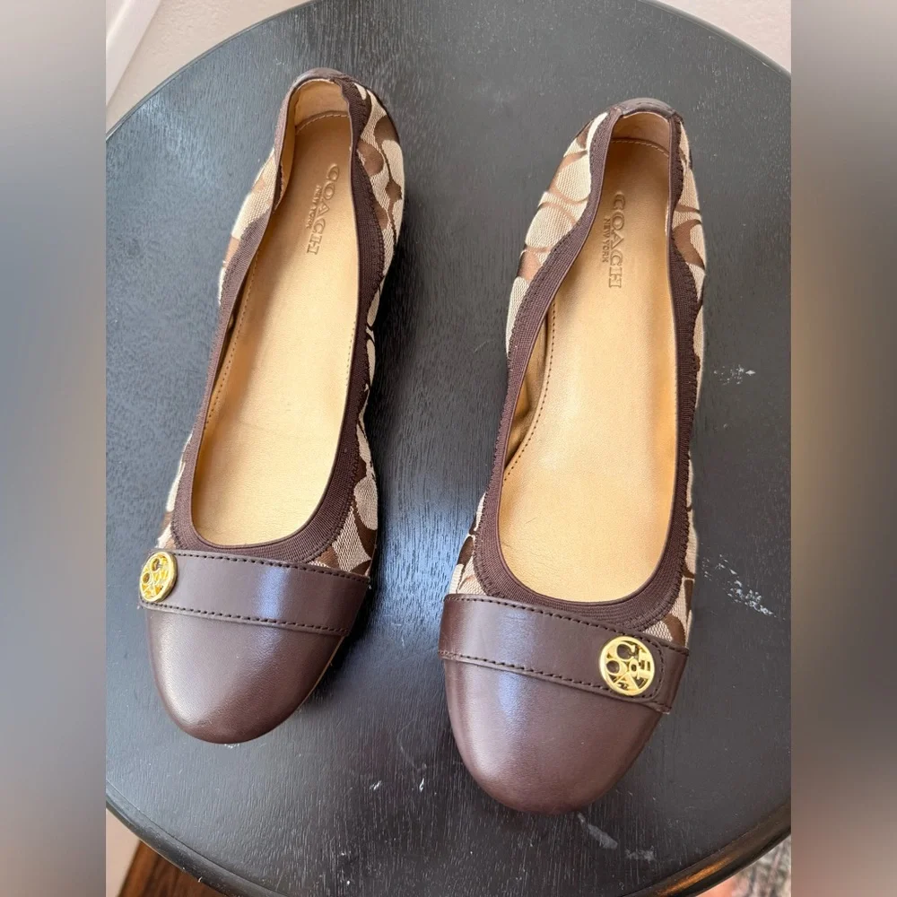 Coach Signature Brown Logo Ballet Flats Leather Cap Toe Women’s 8.5 B - Picture 4 of 8